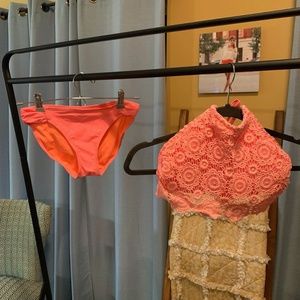 Coral Target Bathing Suit With Crocheted Top